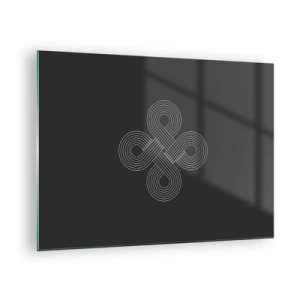 Obraz na szkle - Minimalistyczny biały symbol celtycki na czarnym tle - 70x50cm - W duchu celtyckim - Nowoczesna dekoracja ścienna do salonu i sypialni ARTTOR