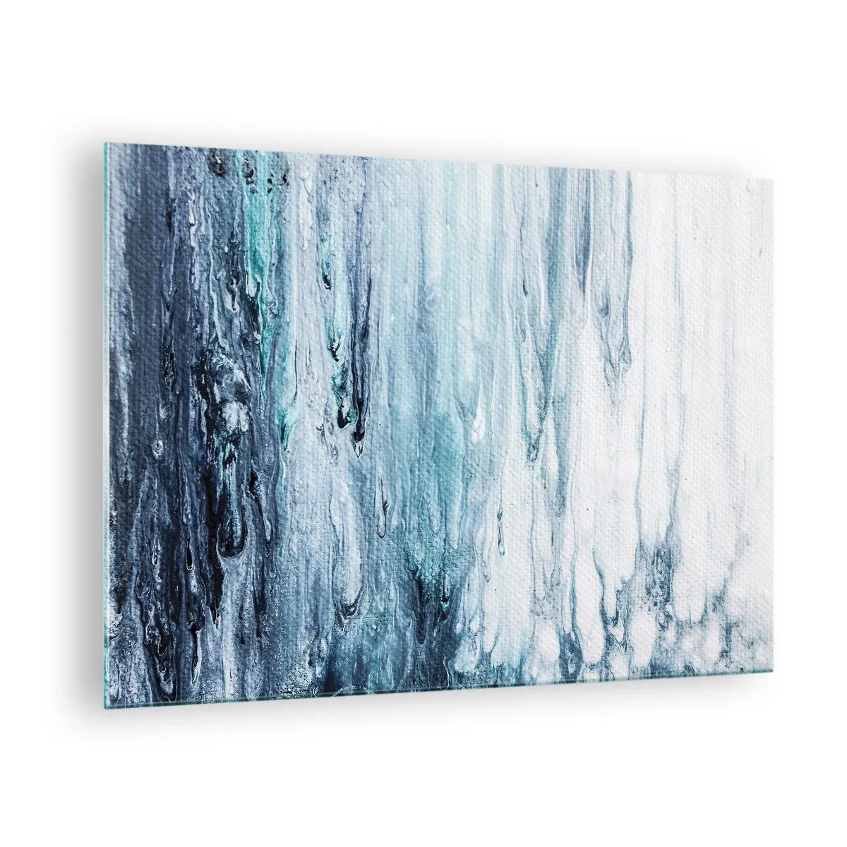 Obraz na szkle - Abstrakcyjny wzór przypominający wodne strugi w odcieniach niebieskiego - 70x50cm - Sople błękitu - Nowoczesna dekoracja ścienna do salonu i sypialni ARTTOR