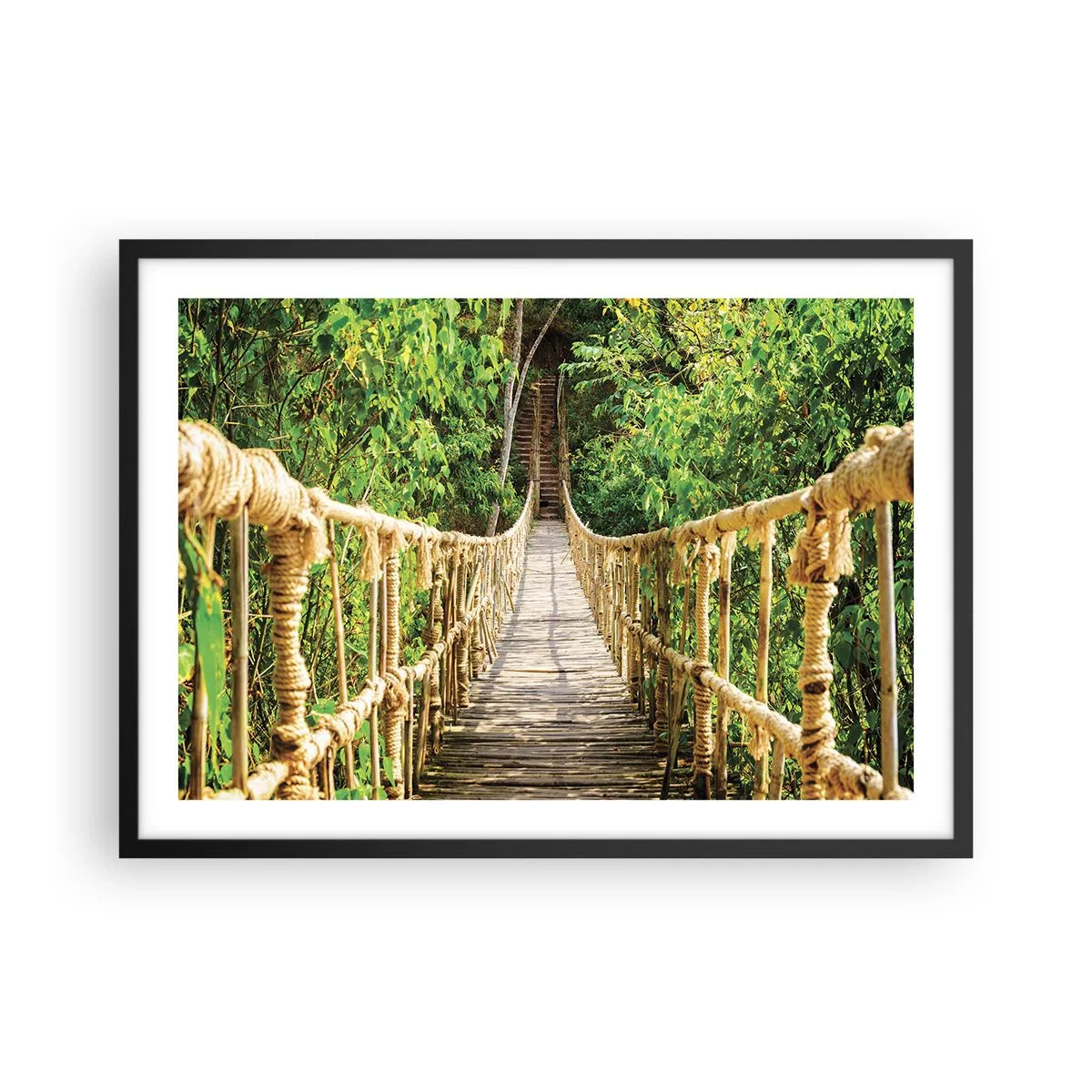 Plakat w czarnej ramie - Wiszący most w tropikalnym lesie pełnym zieleni - 70x50cm - Zawieszony w zieleni - Nowoczesna dekoracja ścienna do salonu i sypialni ARTTOR