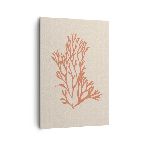 Obraz na płótnie - Minimalistyczna grafika koralowca w ciepłym odcieniu na jasnym tle - 70x100cm - Koralowy filigran - Nowoczesna dekoracja ścienna do salonu i sypialni ARTTOR