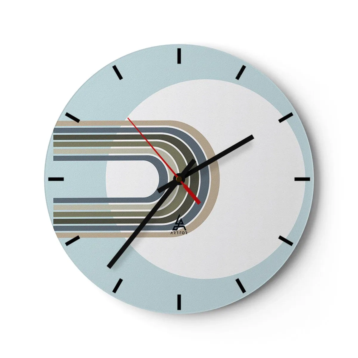 Zegar ścienny - Graficzne linie w kształcie magnesu na błękitnym tle - 30x30cm - Nieodparte przyciąganie - Nowoczesna dekoracja ścienna do salonu, kuchni i sypialni ARTTOR