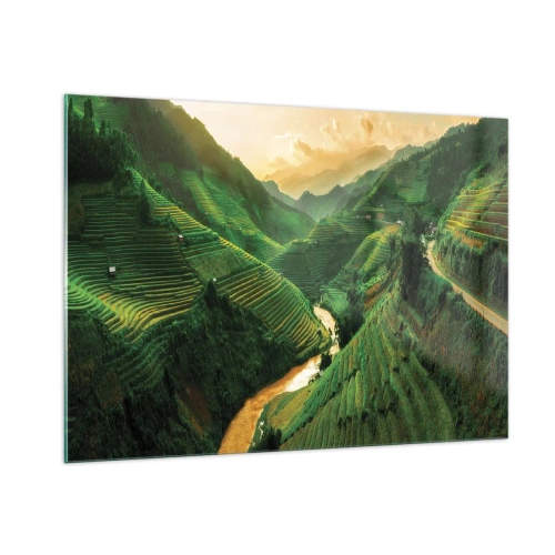 Obraz na szkle - Malownicze tarasy ryżowe w dolinie o zachodzie słońca - 100x70cm - Wietnamska dolina - Nowoczesna dekoracja ścienna do salonu, kuchni i sypialni ARTTOR