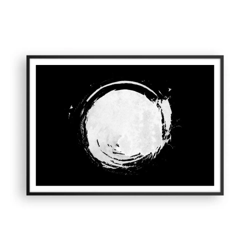 Plakat w czarnej ramie - Biały okrąg na czarnym tle w minimalistycznym stylu - 100x70cm - Dobre wyjście - Nowoczesna dekoracja ścienna do salonu i sypialni ARTTOR