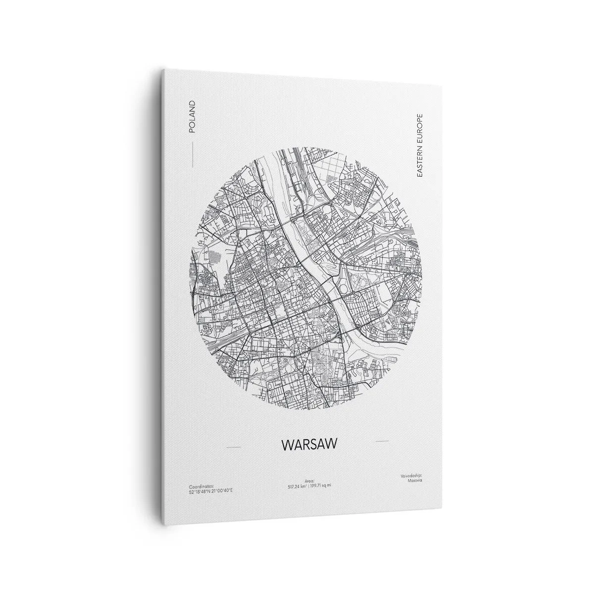 Obraz na płótnie - Mapa Warszawy w minimalistycznym stylu - 70x100cm - Anatomia Warszawy - Nowoczesna dekoracja ścienna do salonu i sypialni ARTTOR