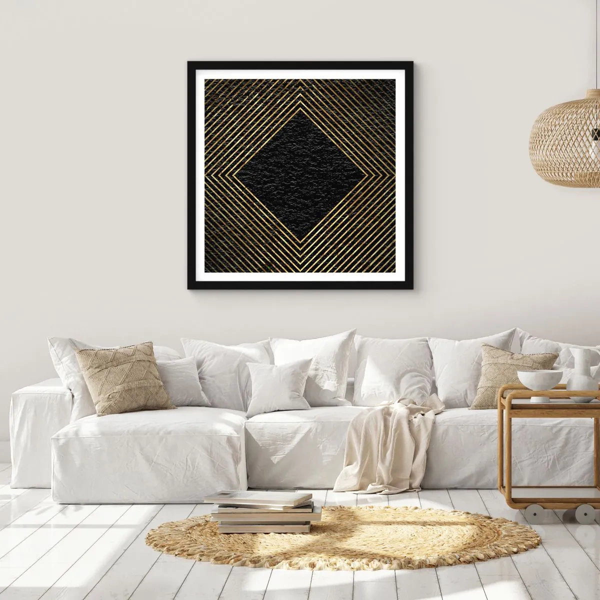Plakat w czarnej ramie - Geometria w stylu glamour - 30x30 cm