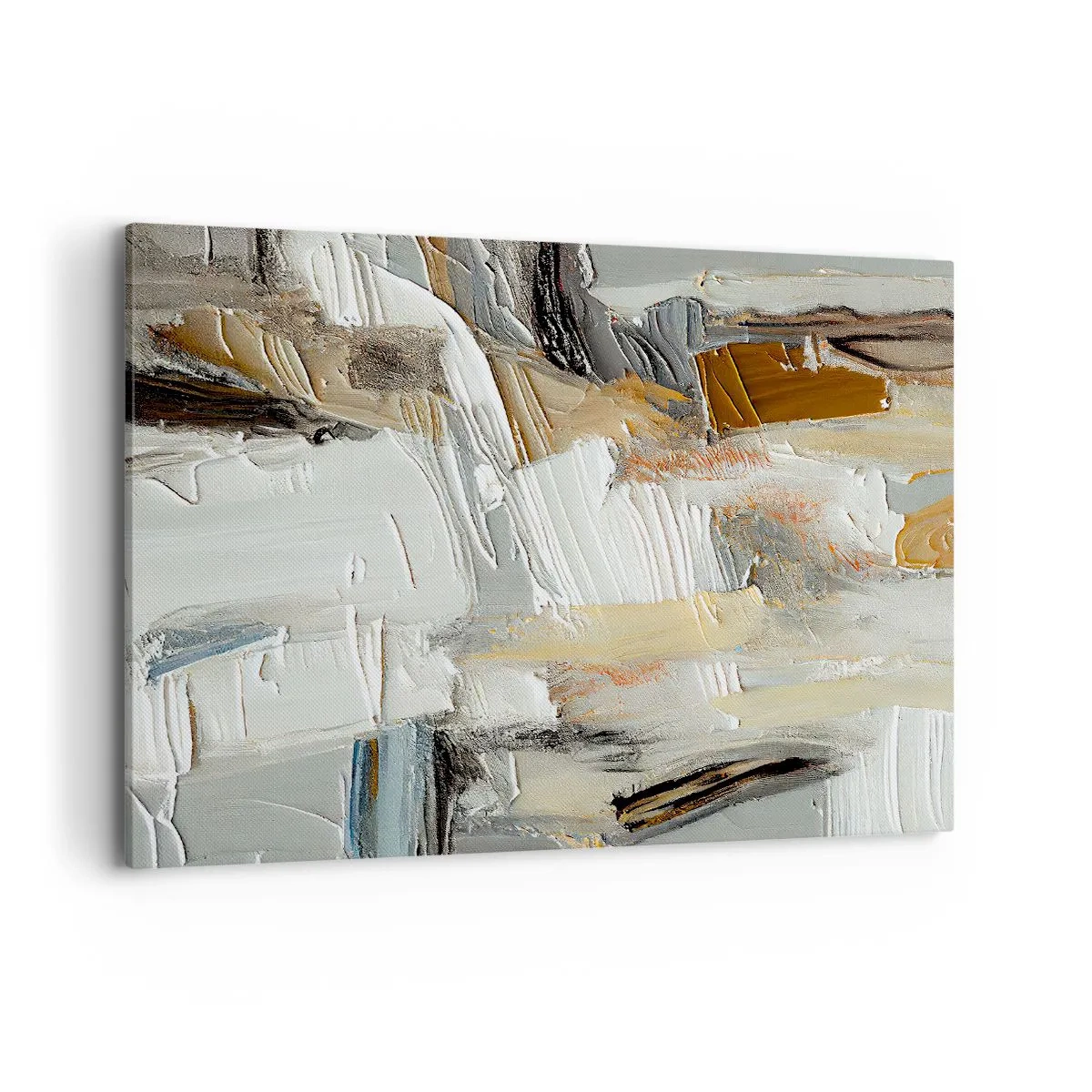 Obraz na płótnie - Teksturalna abstrakcja w odcieniach ziemi i bieli - 120x80cm - Barwne nawarstwienia - Nowoczesna dekoracja ścienna do salonu, kuchni i sypialni ARTTOR