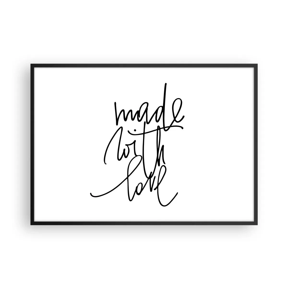Plakat w czarnej ramie - Czarny napis "Made with love" na białym tle - 100x70cm - Najlepsza marka - Nowoczesna dekoracja ścienna do salonu i sypialni ARTTOR
