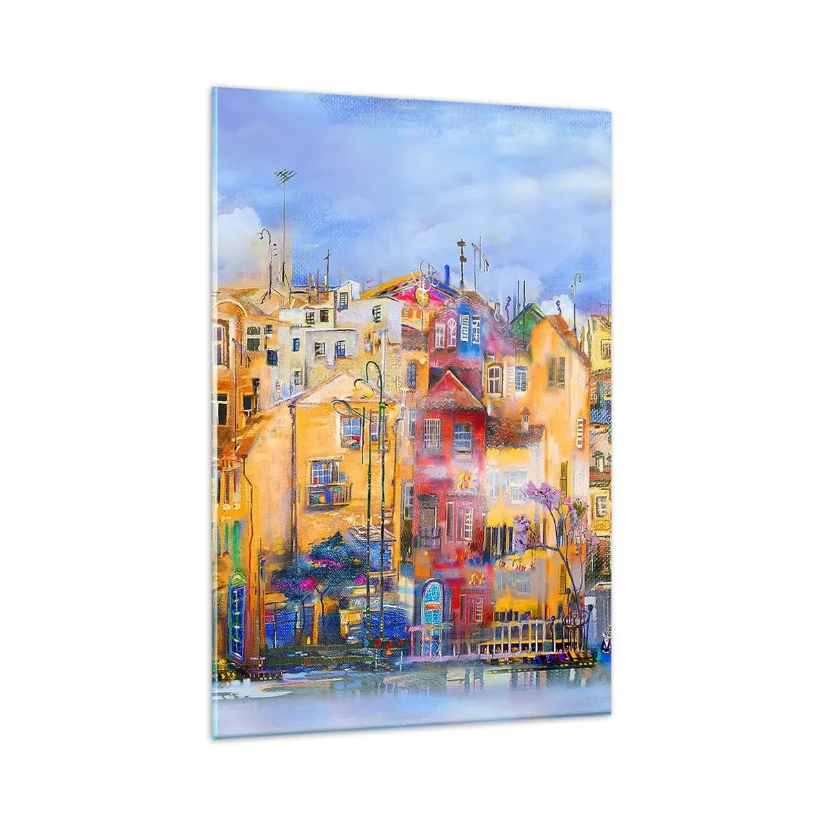 Obraz na szkle - Kolorowe budynki miejskie w artystycznym stylu - 80x120cm - Jesteśmy razem - Nowoczesna dekoracja ścienna do salonu i sypialni ARTTOR