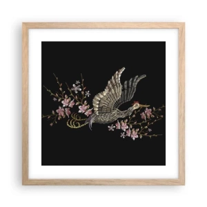 Plakat w ramie jasny dąb - Egzotyczny, haftowany ptak - 40x40 cm