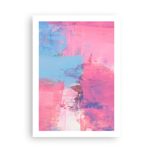 Plakat - Abstrakcyjna kompozycja w odcieniach różu i błękitu - 50x70cm - Róż, błękit i szczypta światła - Nowoczesna dekoracja ścienna do salonu, kuchni i sypialni ARTTOR