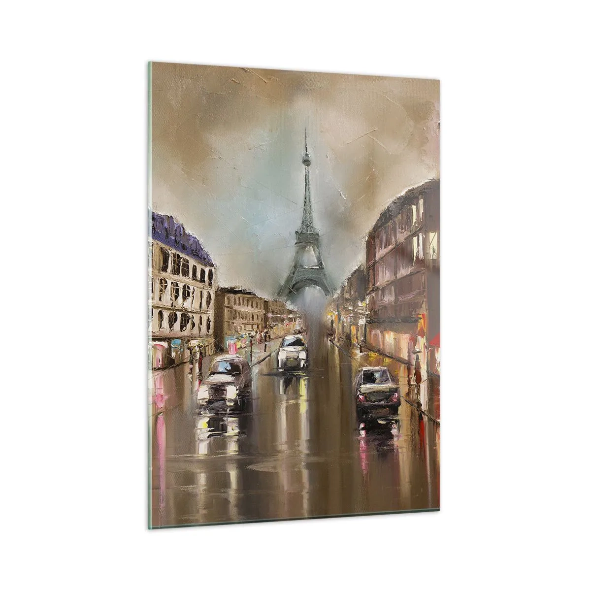 Obraz na szkle - Wieczorna ulica Paryża z widokiem na wieżę Eiffla - 50x70cm - Liczy się tylko ona - Nowoczesna dekoracja ścienna do salonu, kuchni i sypialni ARTTOR