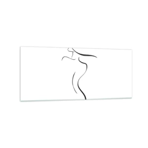 Obraz na szkle - Minimalistyczny kontur kobiecej sylwetki na białym tle - 120x50cm - Nieuchwytna jak fala - Nowoczesna dekoracja ścienna do salonu i sypialni ARTTOR