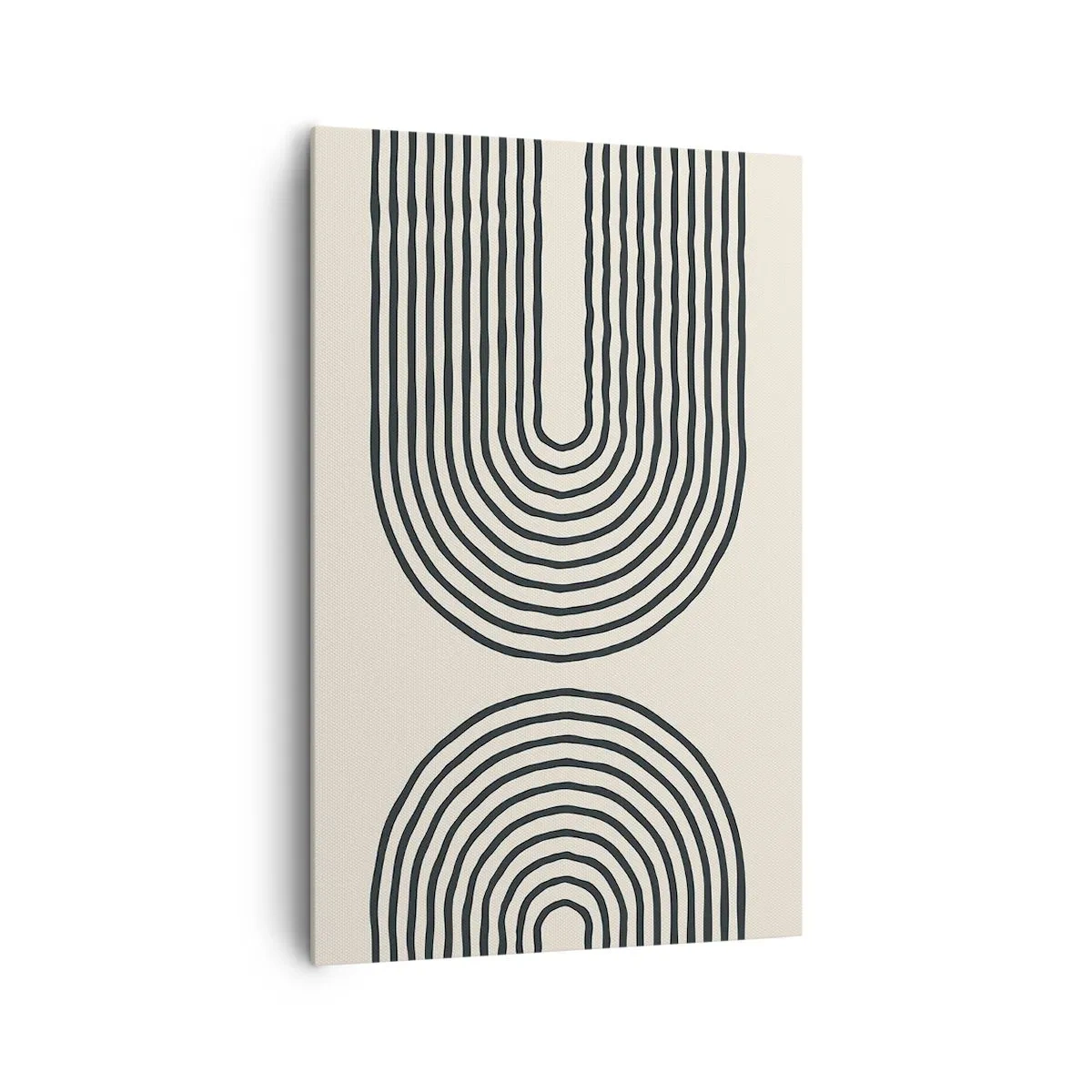 Obraz na płótnie - Abstrakcyjny wzór geometryczny z symetrycznymi liniami na jasnym tle - 80x120cm - Już za chwilę… - Nowoczesna dekoracja ścienna do salonu i sypialni ARTTOR