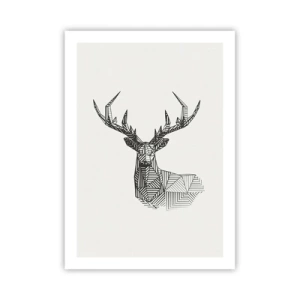 Plakat - Geometryczna sylwetka jelenia w czarno-białym stylu - 50x70cm - Jeleń w kubistycznym stylu - Nowoczesna dekoracja ścienna do salonu, kuchni i sypialni ARTTOR
