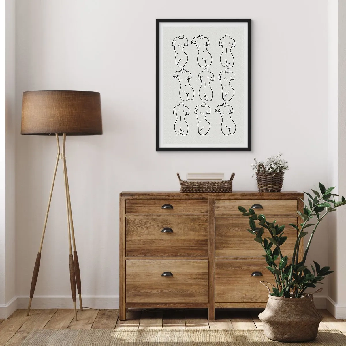 Plakat w czarnej ramie - Minimalistyczna ilustracja kobiecych sylwetek w czarnych konturach - 50x70cm - Tylko Wenus - Nowoczesna dekoracja ścienna do salonu i sypialni ARTTOR