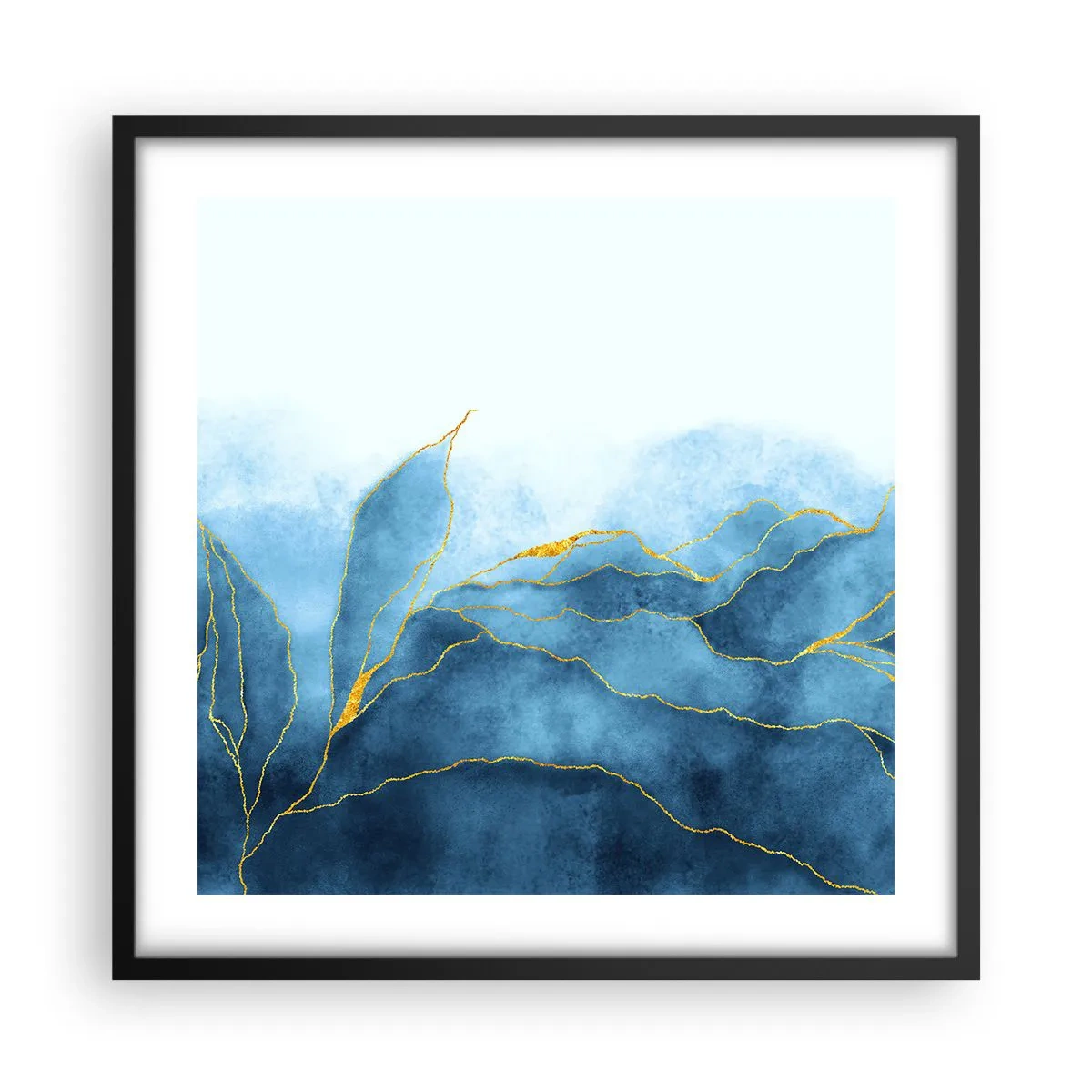 Plakat w czarnej ramie - Błękit w złocie - 50x50 cm