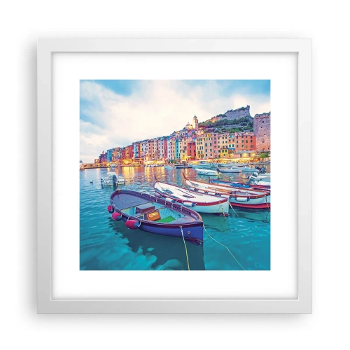 Plakat w białej ramie - Kolorowy wieczór w porcie - 30x30 cm