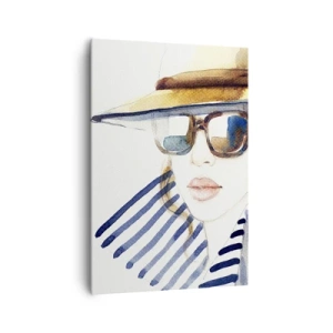 Obraz na płótnie - Portret kobiety w kapeluszu i okularach przeciwsłonecznych - 70x100cm - Floryda wita! - Nowoczesna dekoracja ścienna do salonu i sypialni ARTTOR