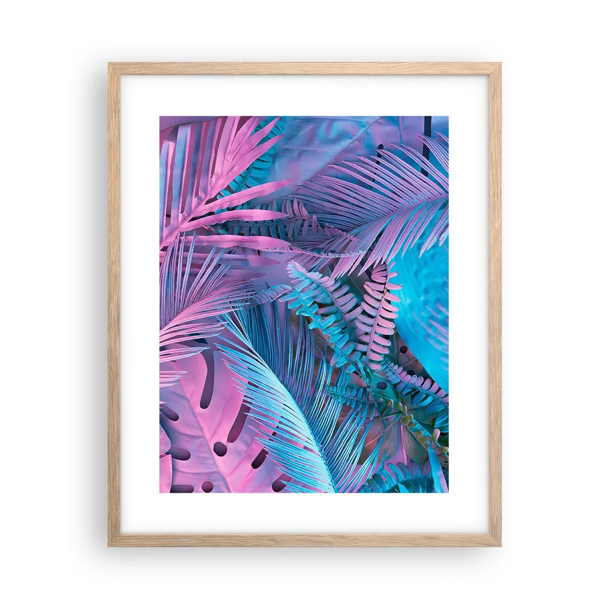 Plakat w ramie jasny dąb - Tropiki w różu i błękicie - 40x50 cm