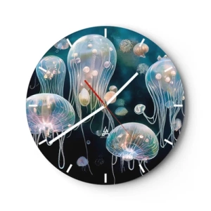 Zegar ścienny - Meduzy w pastelowych kolorach unoszące się w głębinach - 30x30cm - Podwodny bal - Nowoczesna dekoracja ścienna do salonu, kuchni i sypialni ARTTOR