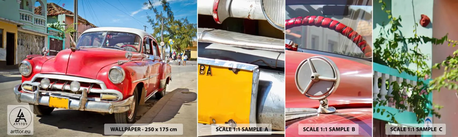 Fototapeta Próbka Samoprzylepna Deluxe Sticker - Jeszcze tylko na Kubie - Motoryzacja, Samochód Vintage, Architektura - 100x30 cm