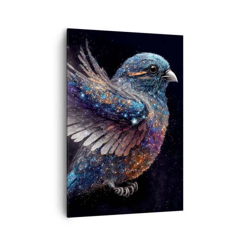Obraz na płótnie - Wróbel w kosmicznym stylu z diamentowym połyskiem - 70x100cm - Diamentowy wróbel - Nowoczesna dekoracja ścienna do salonu i sypialni ARTTOR