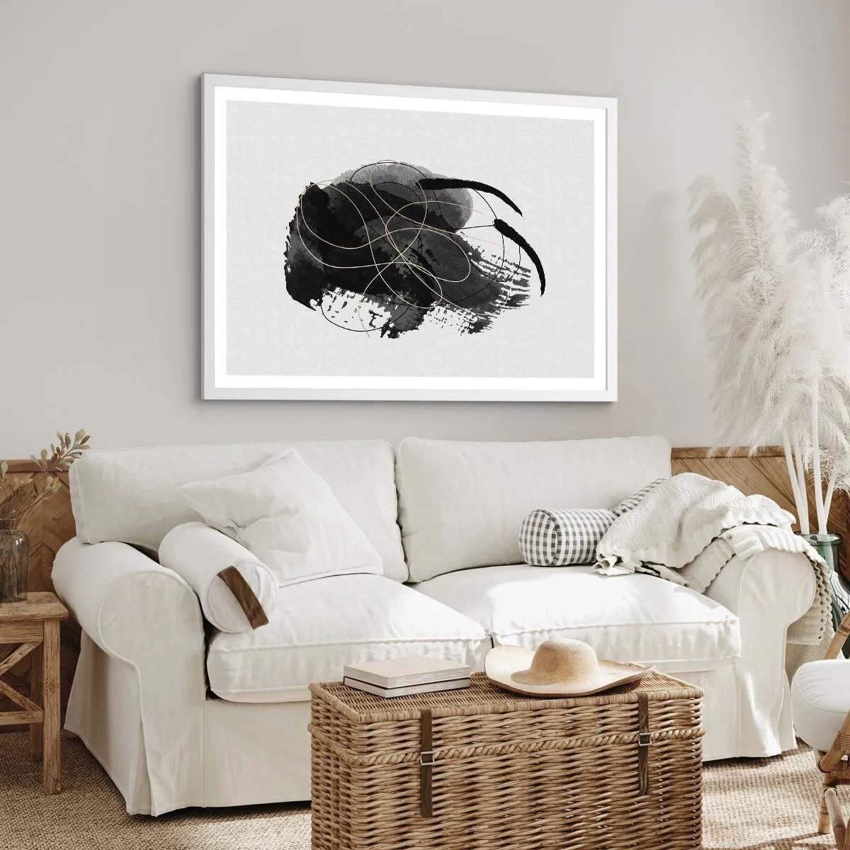 Plakat w białej ramie - Wysnute z czerni - 100x70 cm