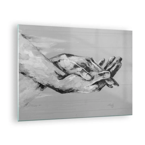 Obraz na szkle - Black and white painting of two hands reaching for each other - 70x50cm - Początek… - Nowoczesna dekoracja ścienna do salonu i sypialni ARTTOR