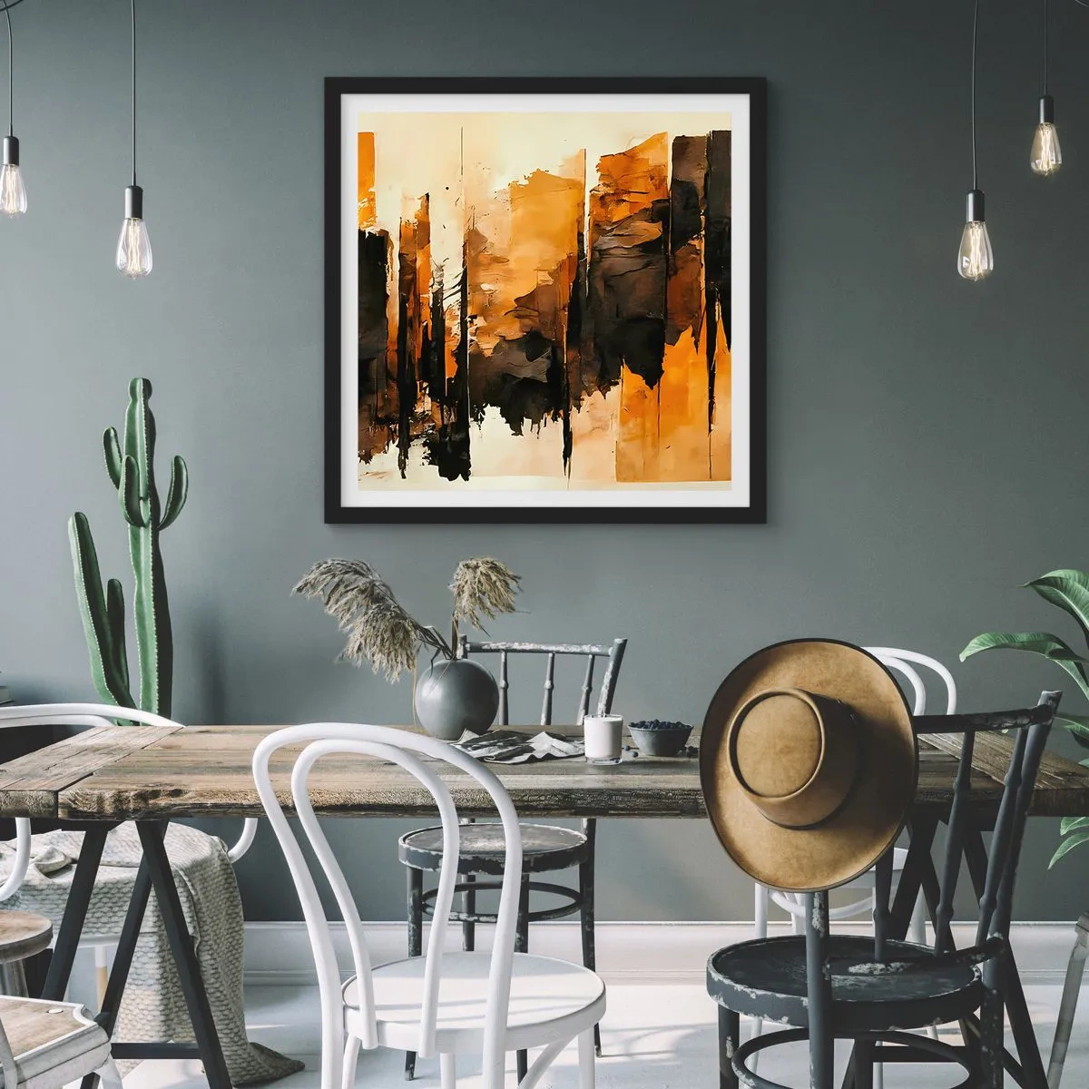 Plakat w czarnej ramie - Harmonia czerni i złota - 60x60 cm