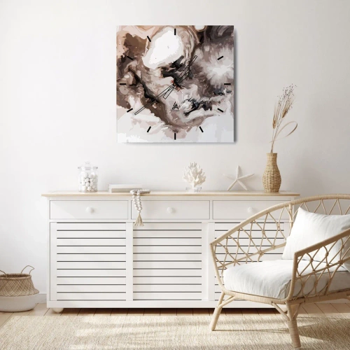 Zegar ścienny - Abstrakcyjny wzór w odcieniach brązu i bieli - 30x30cm - Narodziny galaktyki - Nowoczesna dekoracja ścienna do salonu i sypialni ARTTOR