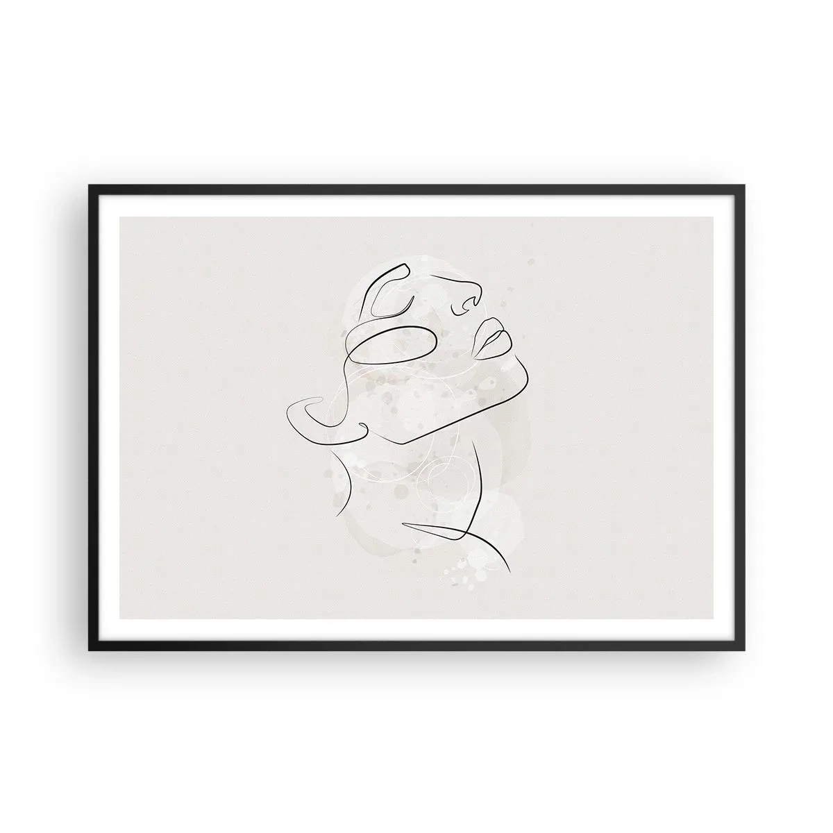 Plakat w czarnej ramie - Minimalistyczny szkic twarzy na jasnym tle - 100x70cm - Zarys marzenia - Nowoczesna dekoracja ścienna do salonu i sypialni ARTTOR