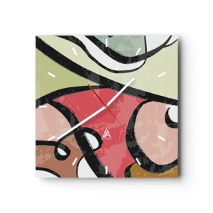 Zegar ścienny - Kolorowe abstrakcyjne kształty z czarnymi liniami - 30x30cm - Piruety wśród barw - Nowoczesna dekoracja ścienna do salonu i sypialni ARTTOR