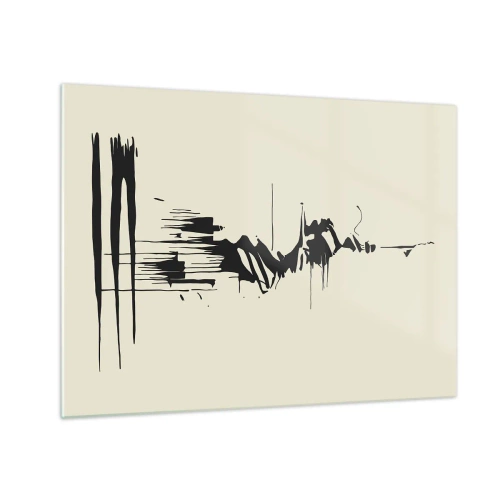 Obraz na szkle - Czarne dynamiczne linie i plamy na jasnym tle w abstrakcyjnym stylu - 70x50cm - Abstrakcja pośpieszna - Nowoczesna dekoracja ścienna do salonu i sypialni ARTTOR