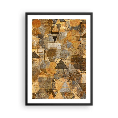 Plakat w czarnej ramie - Złota abstrakcyjna kompozycja geometryczna - 50x70cm - Świat ujęty w formę - Nowoczesna dekoracja ścienna do salonu i sypialni ARTTOR