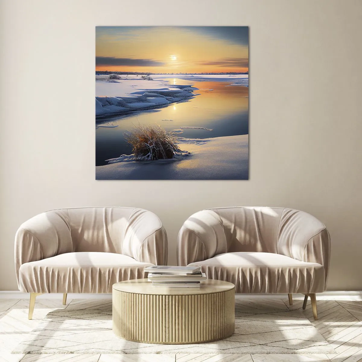 Obraz na szkle - Zimowy zachód słońca - 60x60 cm