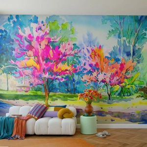 Fototapeta Premium Canvas - Tęczowy ogród w wiosennym blasku - Park, Drzewa, Natura - 250x175 cm