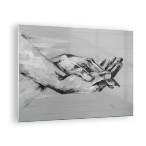 Obraz na szkle - Black and white painting of two hands reaching for each other - 70x50cm - Początek… - Nowoczesna dekoracja ścienna do salonu i sypialni ARTTOR