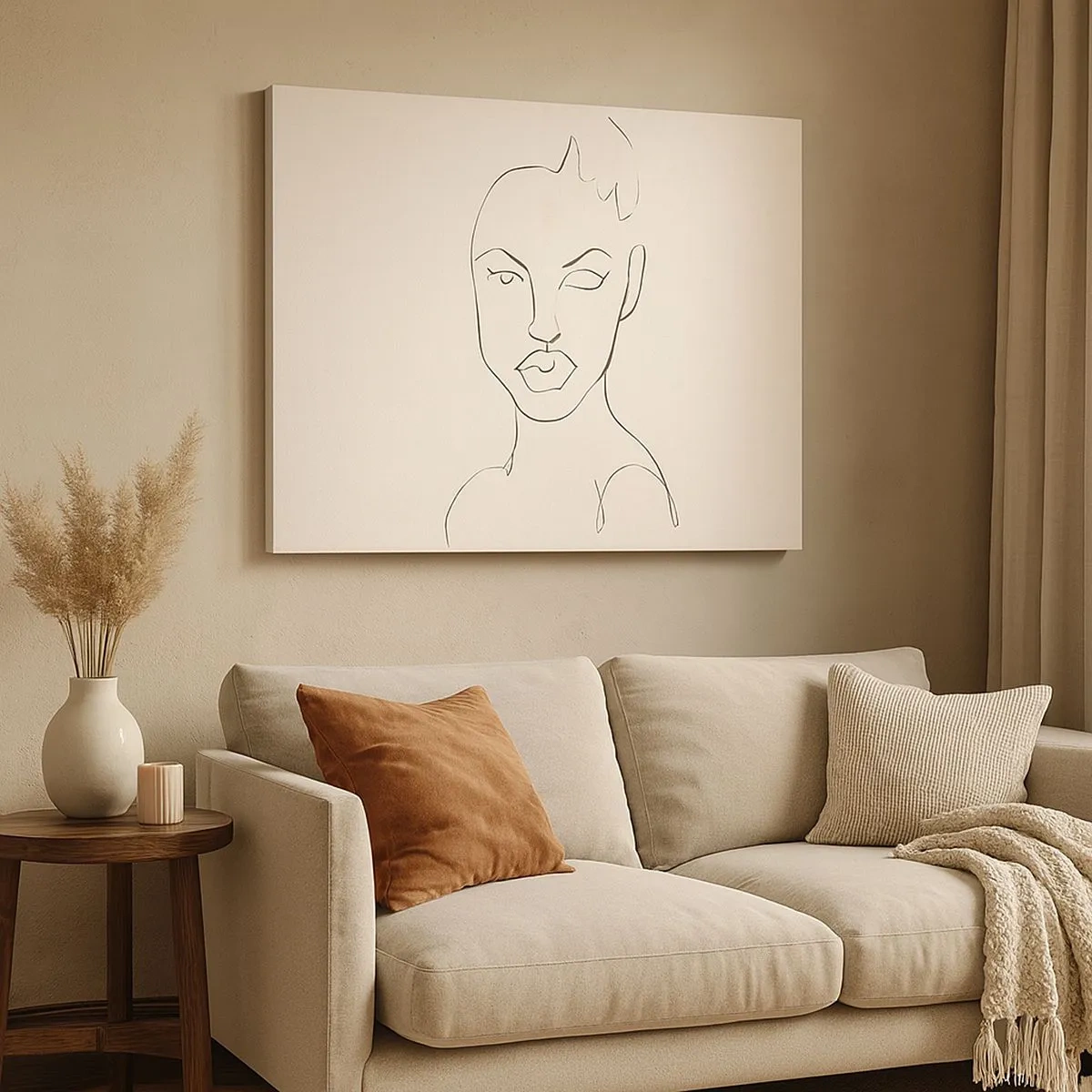 Obraz na płótnie - Minimalistyczny szkic twarzy kobiety - 70x50cm - Zarys zmysłowości - Nowoczesna dekoracja ścienna do salonu i sypialni ARTTOR