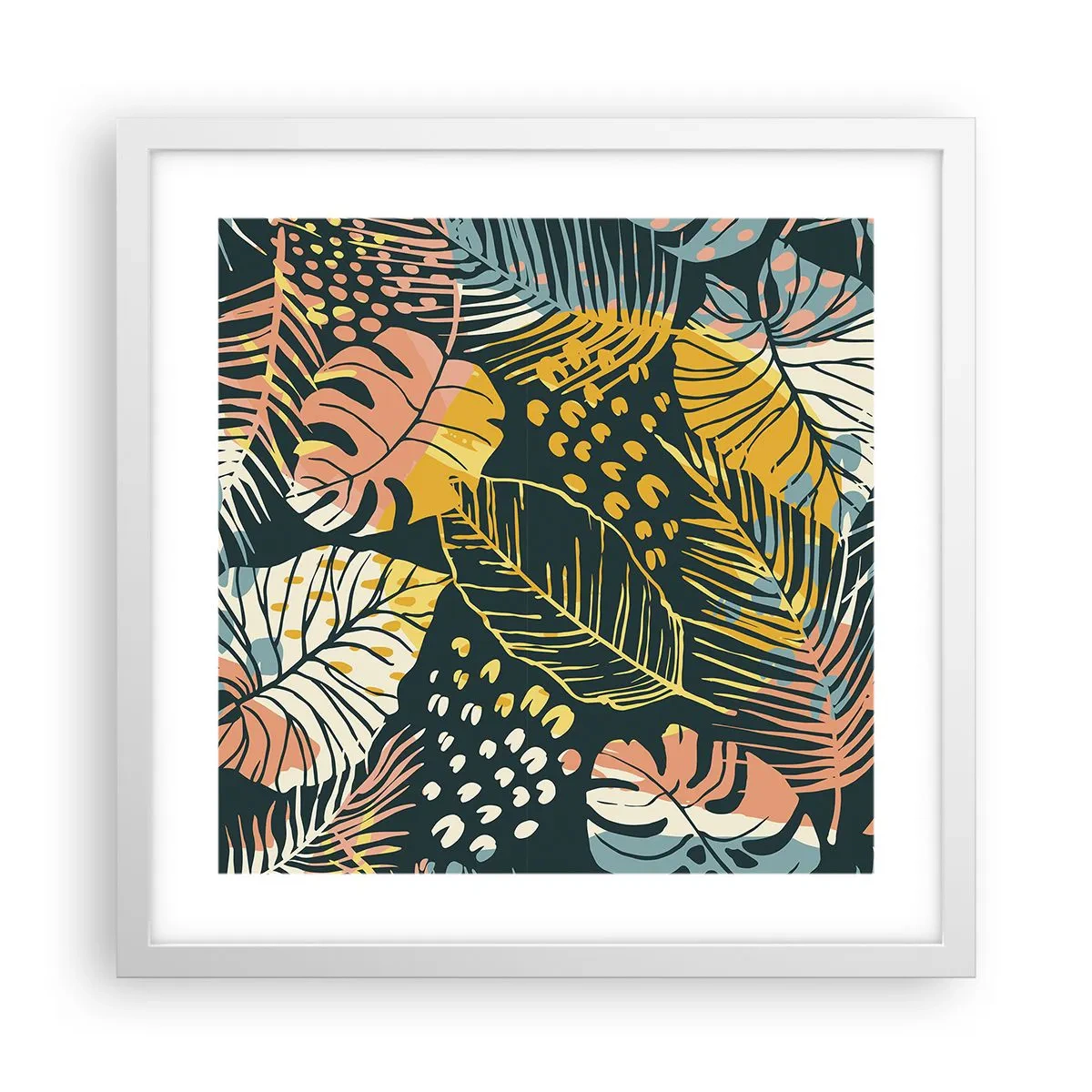 Plakat w białej ramie - Liściasta fantazja - 40x40 cm