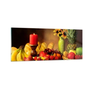 Obraz na szkle - Martwa natura z pieczywem i owocami - 100x40 cm