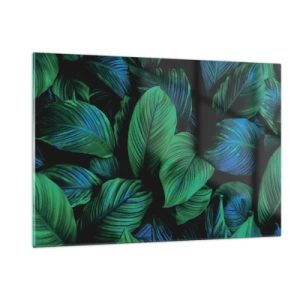 Obraz na szkle - Zbliżenie liści w intensywnych odcieniach zieleni - 120x80cm - W zielonym tłumie - Nowoczesna dekoracja ścienna do salonu, kuchni i sypialni ARTTOR