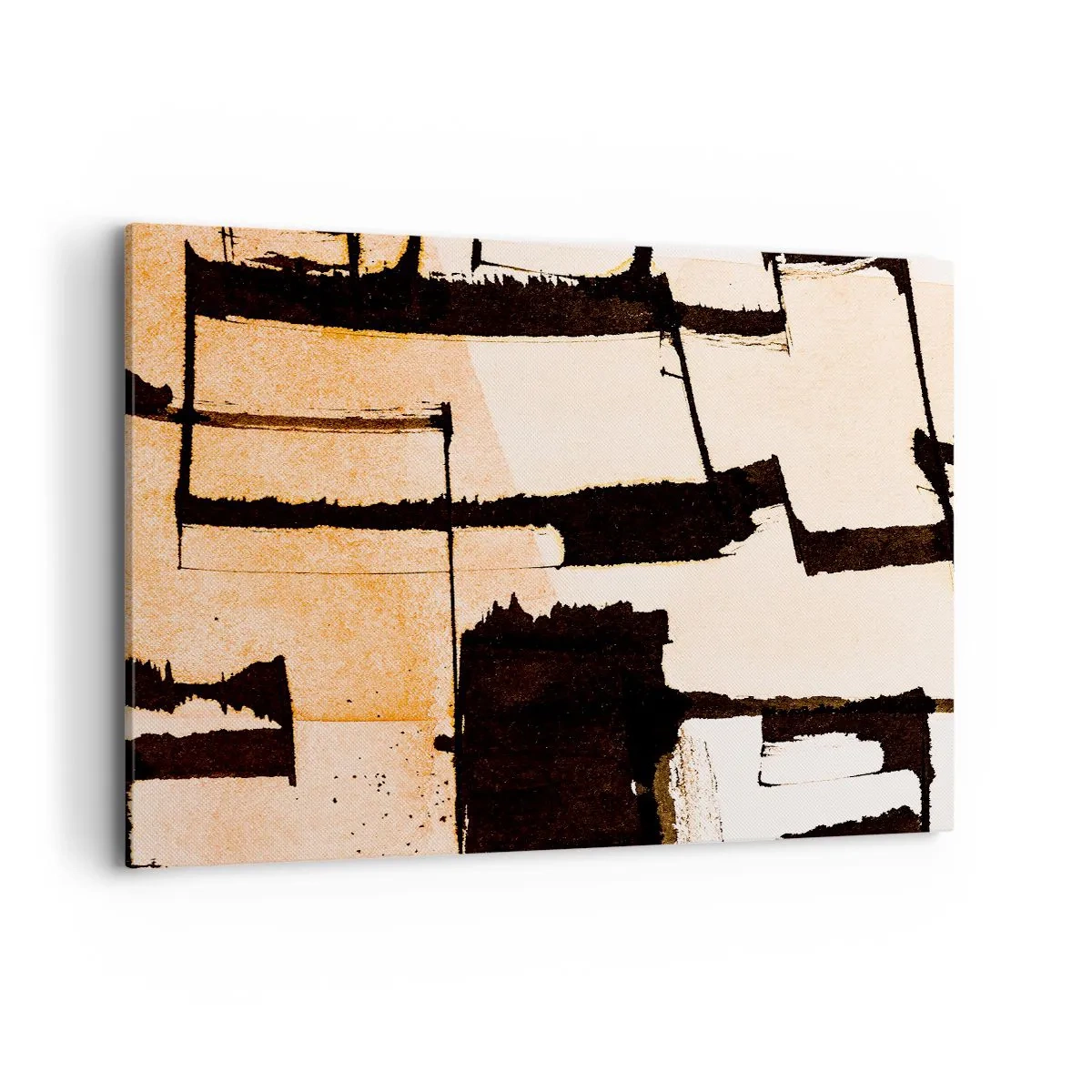 Obraz na płótnie - Geometryczne wzory w odcieniach brązu i beżu - 100x70cm - Jednak porządek - Nowoczesna dekoracja ścienna do salonu, kuchni i sypialni ARTTOR