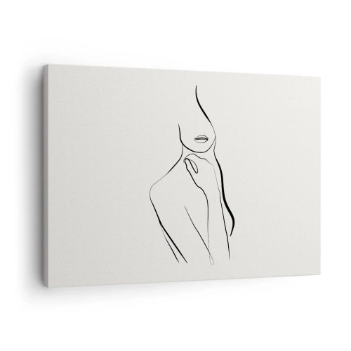 Obraz na płótnie - Minimalistyczny szkic sylwetki kobiety na jasnym tle - 70x50cm - Fala melancholii - Nowoczesna dekoracja ścienna do salonu i sypialni ARTTOR