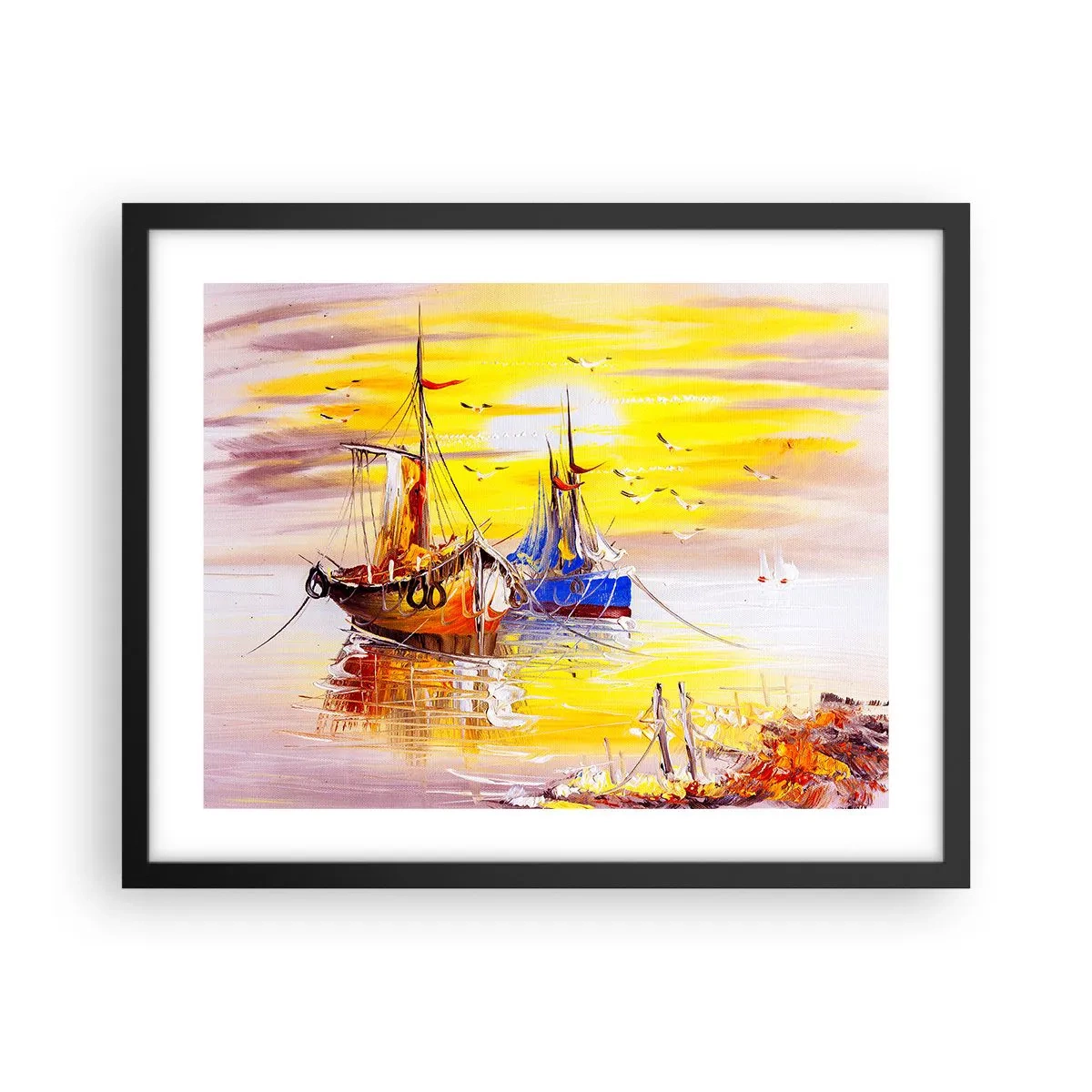 Plakat w czarnej ramie - Zasłużony odpoczynek w porcie - 50x40 cm