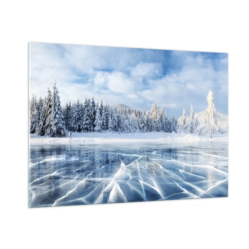 Obraz na szkle - Zamarznięte jezioro otoczone zimowym lasem - 100x70cm - Olśniewający i krystaliczny widok - Nowoczesna dekoracja ścienna do salonu, kuchni i sypialni ARTTOR
