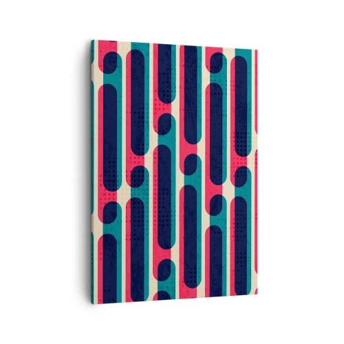 Obraz na płótnie - Abstrakcyjny wzór geometryczny w kolorach granatu, różu i turkusu - 50x70cm - W głąb i do przodu - Nowoczesna dekoracja ścienna do salonu, kuchni i sypialni ARTTOR