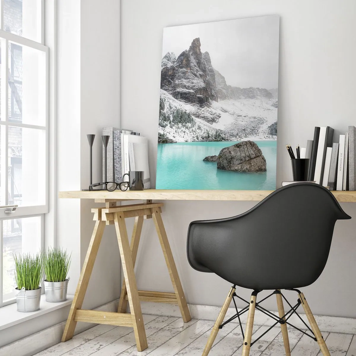 Obraz na szkle - Zimowy krajobraz z turkusowym jeziorem - 50x70cm - Na straży - Nowoczesna dekoracja ścienna do salonu, kuchni i sypialni ARTTOR