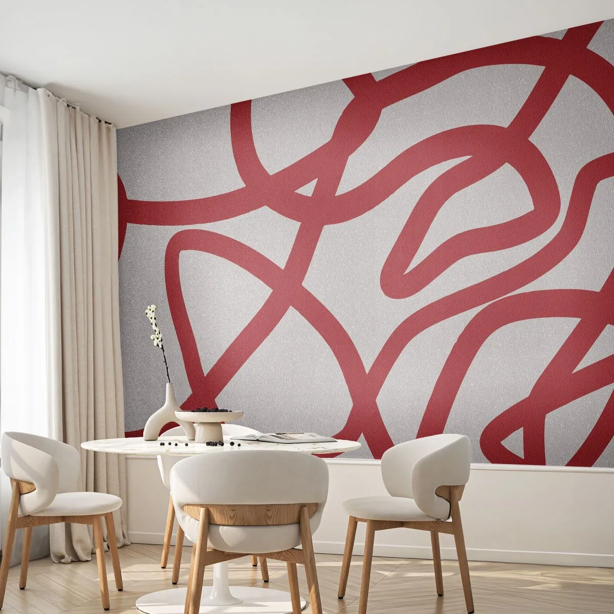 Fototapeta Premium Sand - Czerwone, nieregularne linie na białym tle w stylu abstrakcyjnym - 100x70cm - Czerwono na białym - Nowoczesna dekoracja ścienna do salonu, kuchni i sypialni ARTTOR
