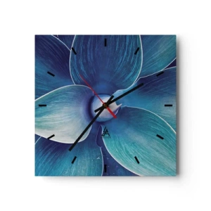 Zegar ścienny - Zbliżenie na abstrakcyjny kwiat w odcieniach błękitu - 30x30cm - Zbłękitniały od nieba - Nowoczesna dekoracja ścienna do salonu i sypialni ARTTOR
