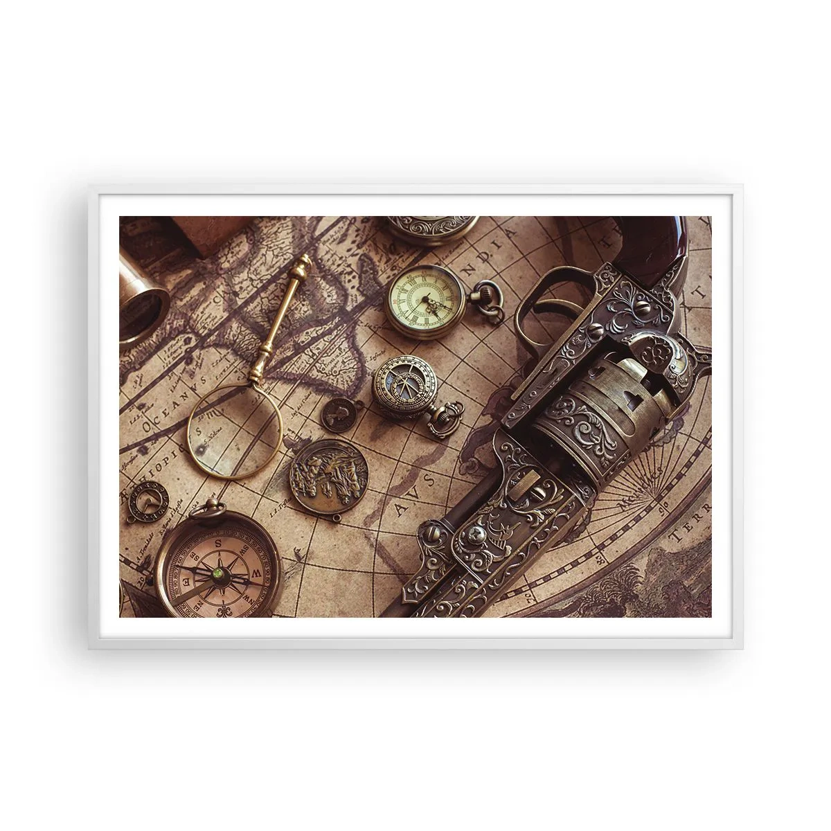 Plakat w białej ramie - Przygoda wzywa - 100x70 cm